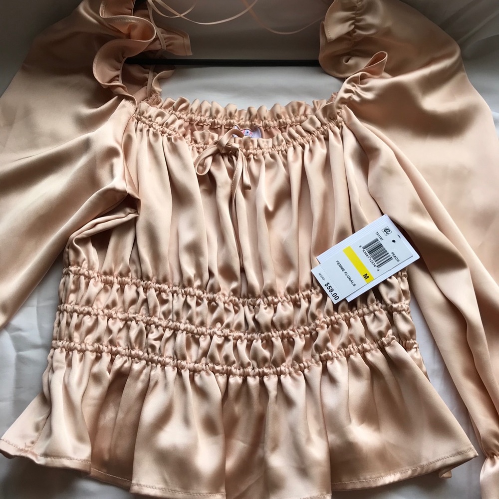 Off the shoulder rose gold blouse